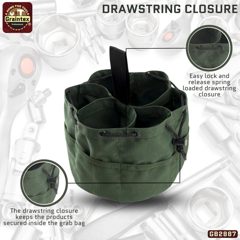 Graintex 18 Pockets Grab Bag Rip-stop Canvas Drawstring Closure, Small Part Organizer Pouch, Small Tools, Screws, Parts, Parachute Tool Bag for Efficient Storage - Hunter Green - Image 5